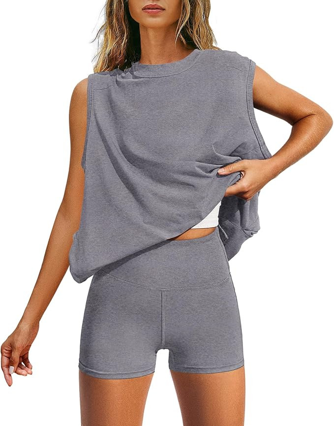 Yanekop Womens Matching Workout Sets Micro Biker Short Sets 2 Piece Outfits Summer Two Piece Loun... | Amazon (US)