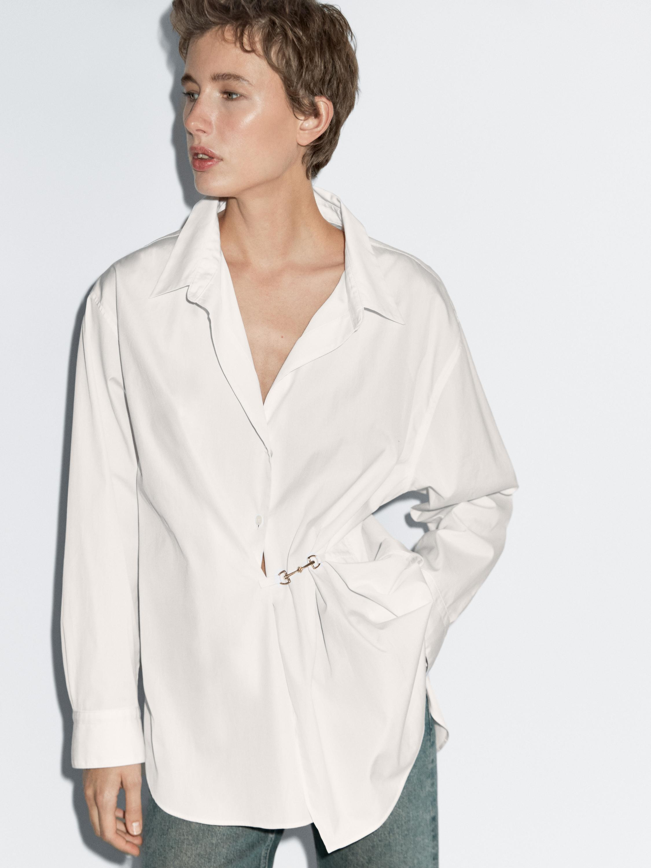 100% cotton poplin shirt with metallic detail | Massimo Dutti US