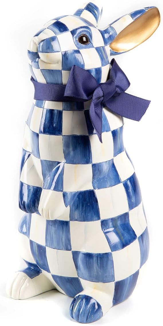 Mackenzie-Childs Bunny Figurine, Rabbit Figurine Decoration for Spring, Standing, Royal Check | Amazon (US)
