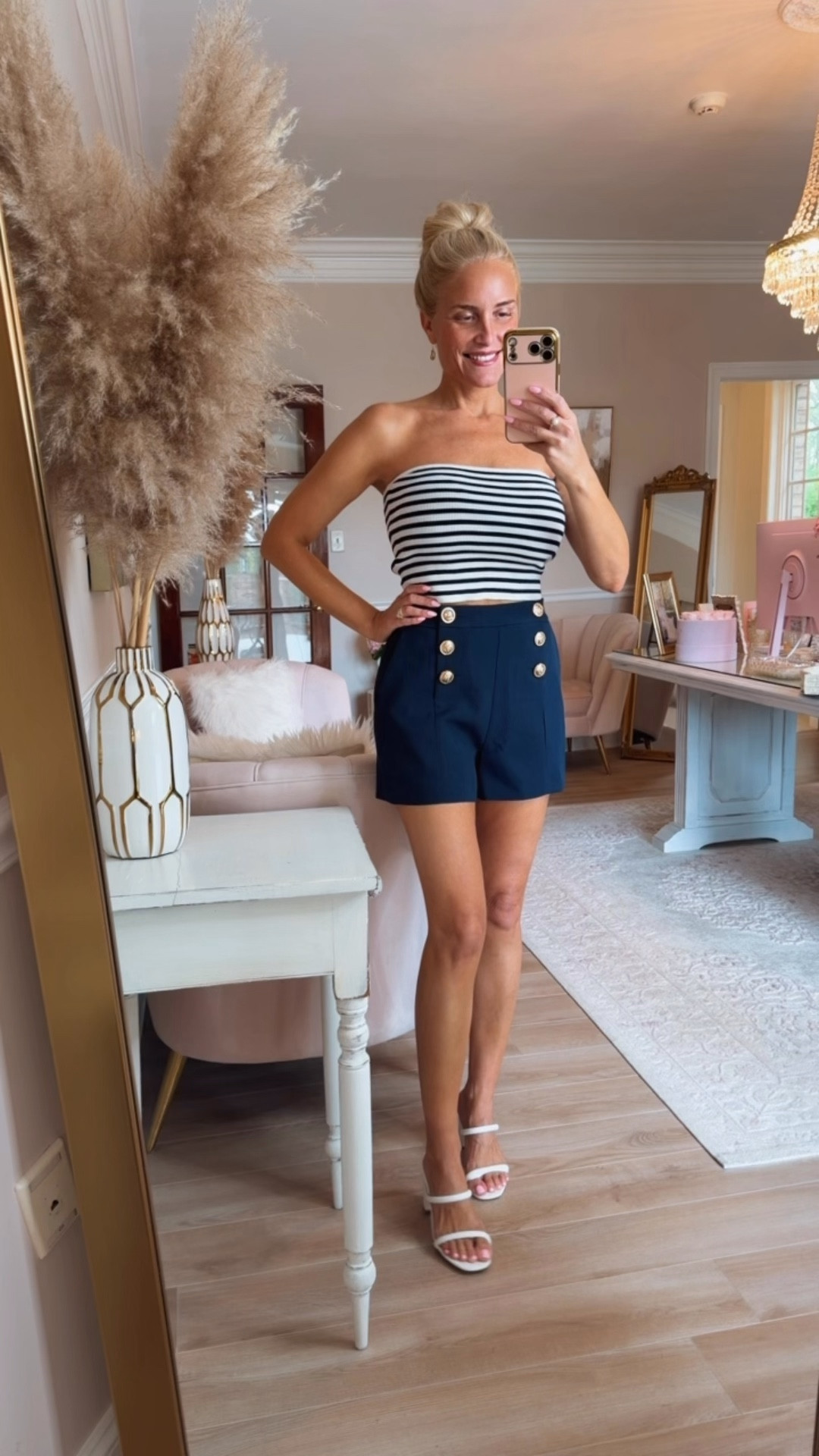 The cutest navy and white striped tube top and navy sailor shorts. So cute for Memorial Day or July 4.￼

#LTKdayinmylife #LTKgrwm #LTKootd