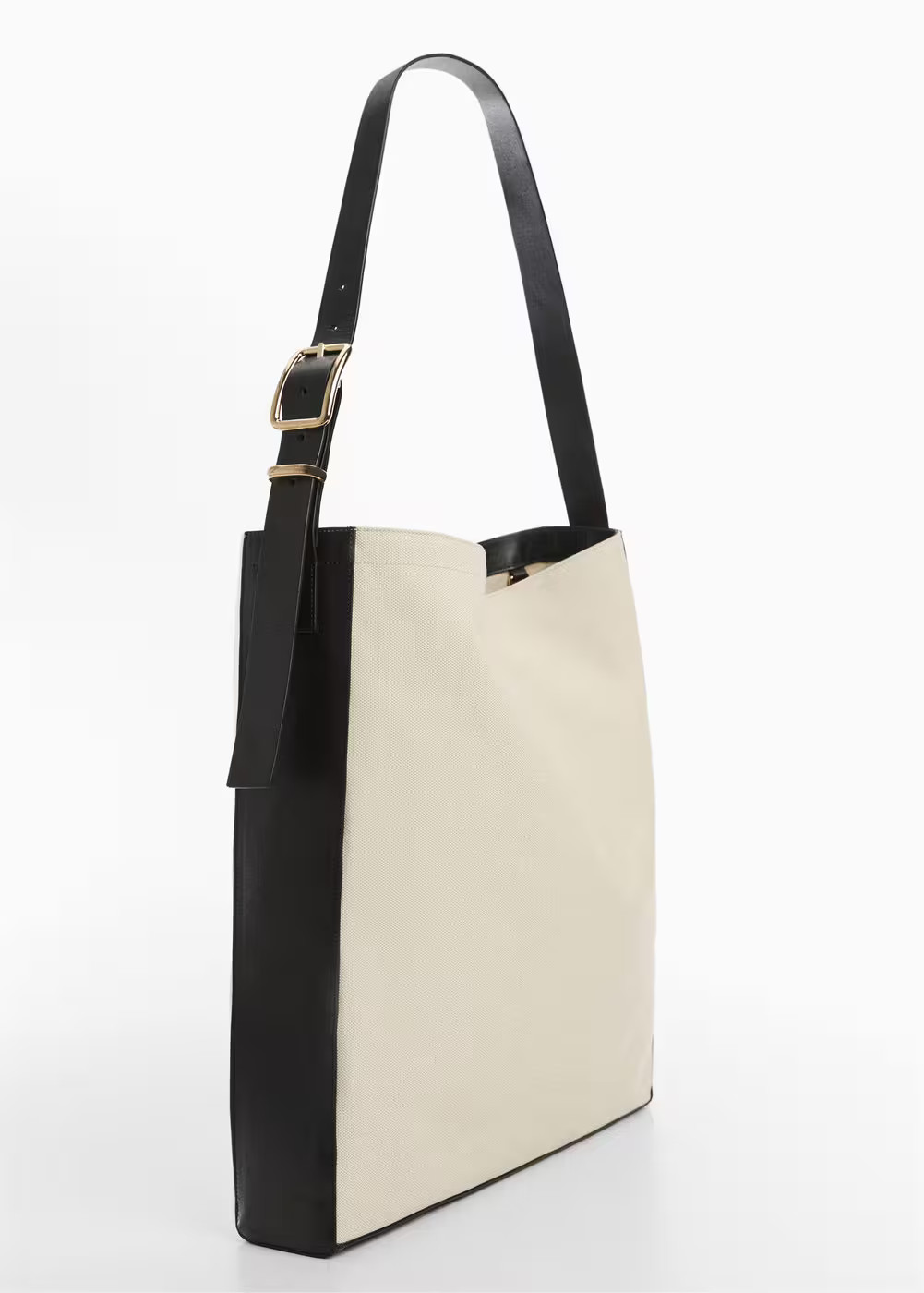 Contrast-leather canvas maxi bag -  Women | Mango USA | MANGO (US)
