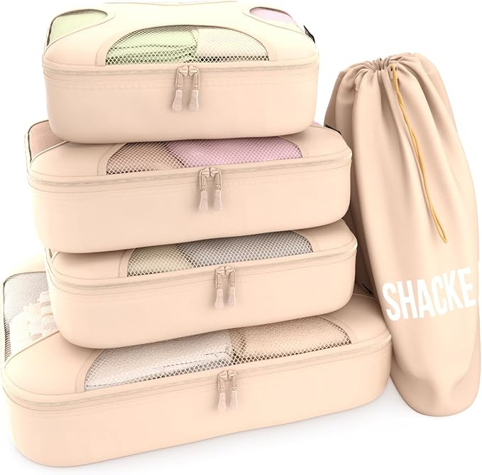 Shacke 5 Set Packing Cubes for Travel Lightweight Luggage Organizer (Cream) | Amazon (US)