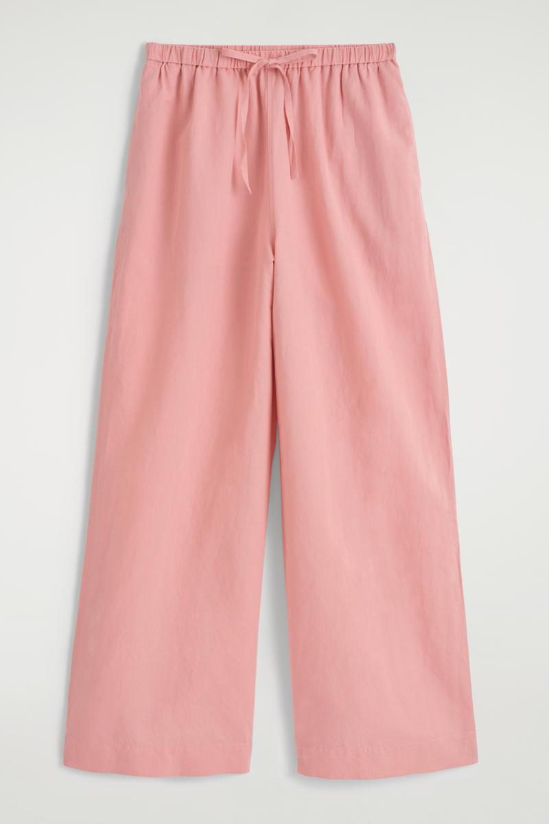Wide-Leg Linen Drawstring Trousers in Pink | COS UK