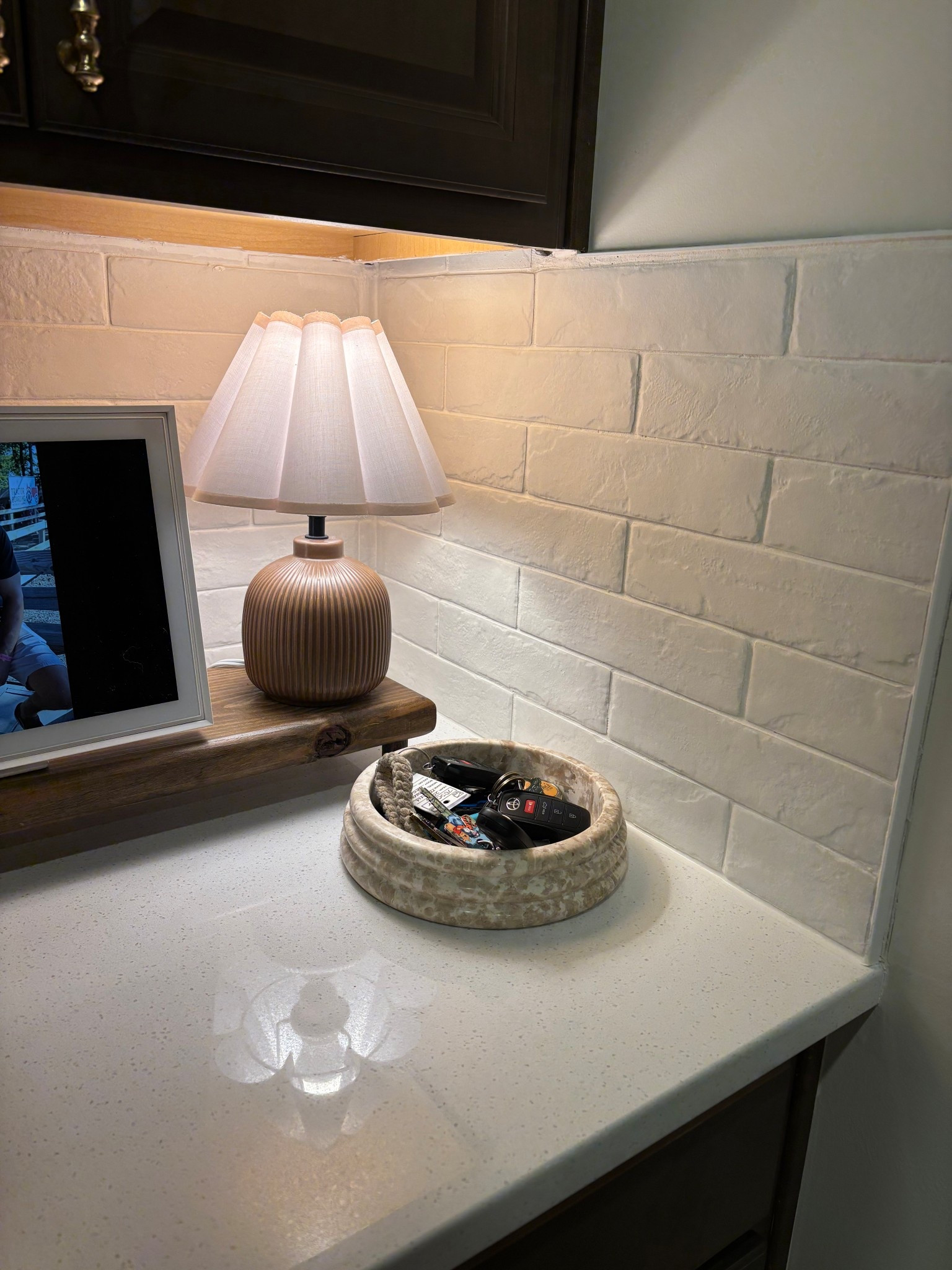 White brick subway tile kitchen backsplash. Mapei all in one grout in the color, Avalanche  