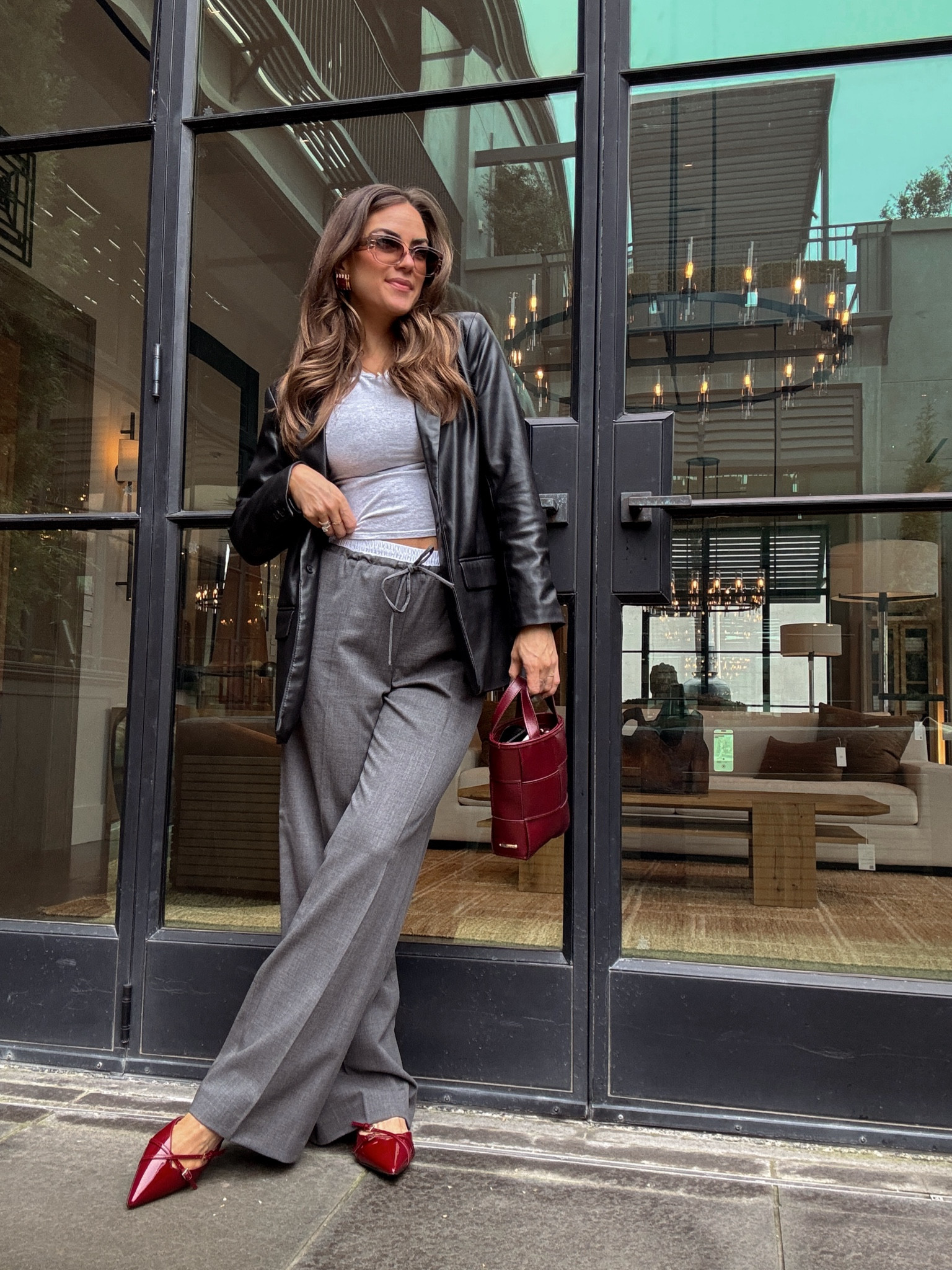 OOTD. I looove these pants & so comfy! OOTD. Everything is true to size. Tee is a tight fit so size up if you want it less fitted. Blazer is oversized so size down if you don’t love that. 

Code: ALOPROFILE to save on my lip (color is honeysuckle) & LAUREN15 to save on my bag!