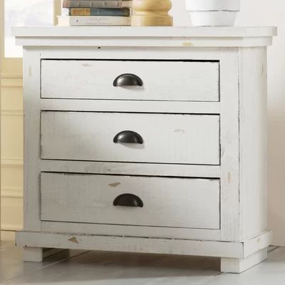 Castagnier 3 Drawer Night Stand Color: Distressed White | Wayfair North America