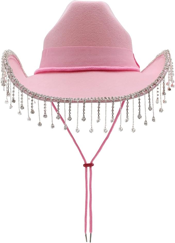 MUMUWU Cowgirl Hat with Rhinestone Fringe Wide Brim Western Style Cowboy Hat for Women for Party ... | Amazon (US)
