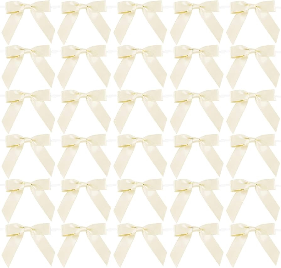 AIMUDI Small Ivory Bows for Crafts 2.5" Pretied Satin Ribbon Bows Premade Twist Tie Bows for Trea... | Amazon (US)
