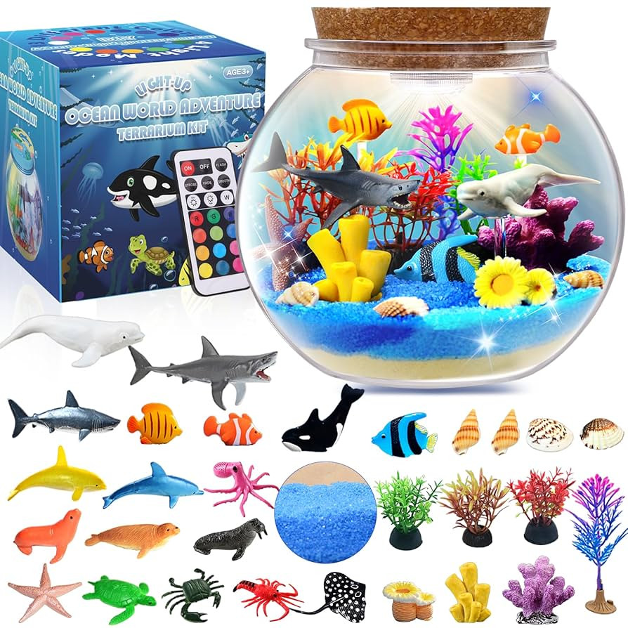Ocean Light Up Terrarium Kit for Kids - Sea Animal Toys LED Night Light Birthday Gift for Boys & ... | Amazon (US)