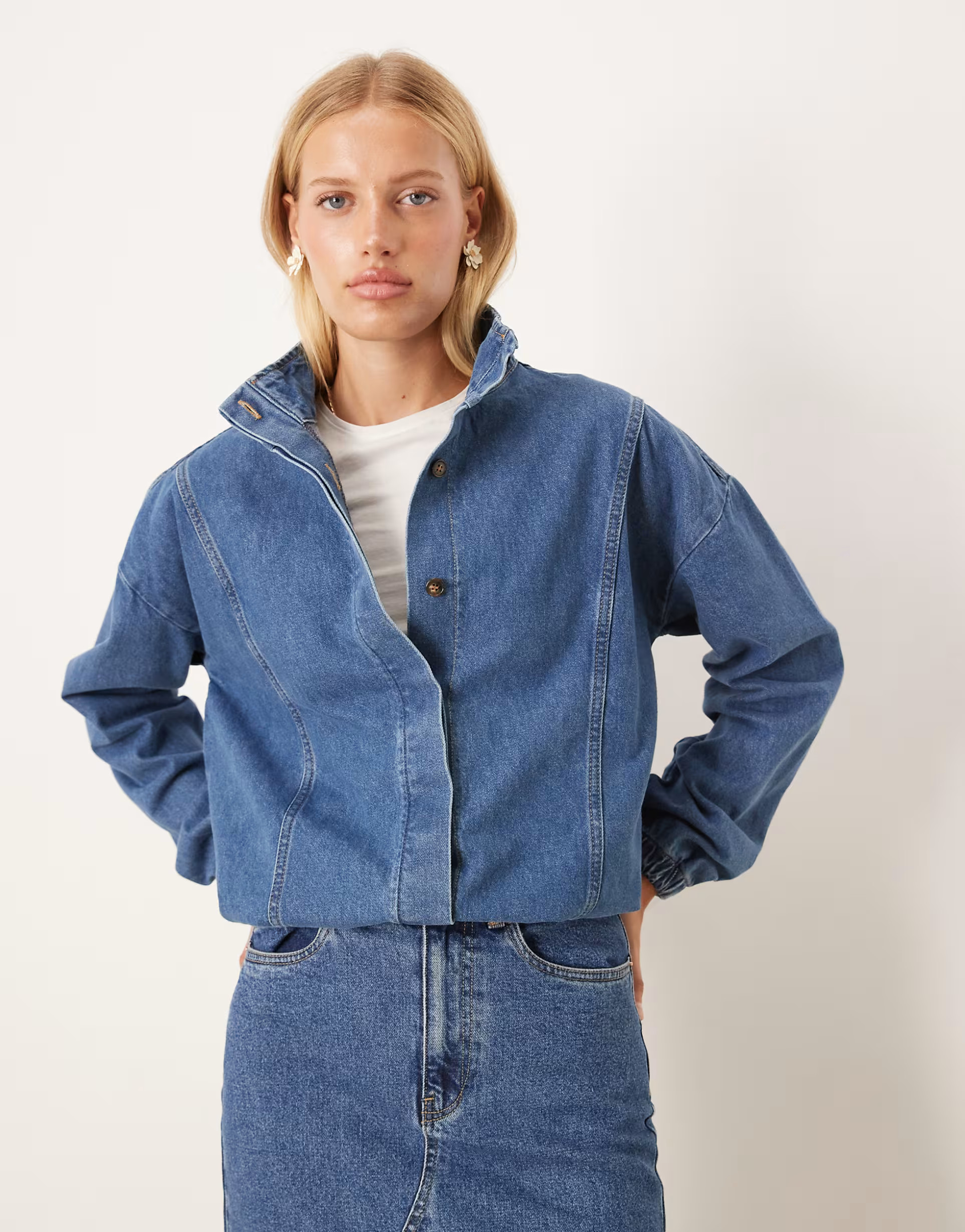 ASOS DESIGN funnel neck oversized jacket in indigo | ASOS (Global)