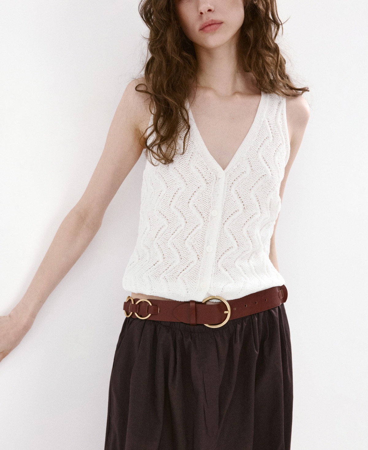 Mango Women's Open-Knit V-Neck Vest - Off White | Macy's
