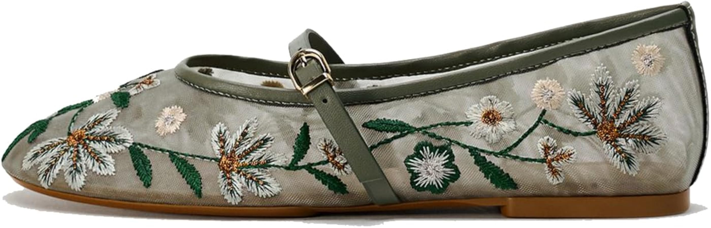 MRKEWUNEY Mesh Ballet Flats for Women Embroidered Floral Round Toe Mary Jane Flats | Amazon (CA)
