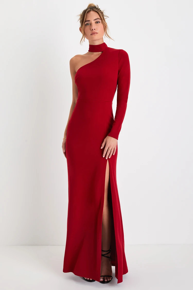 Keep It Interesting Red Cutout One-Shoulder Maxi Dress | Lulus
