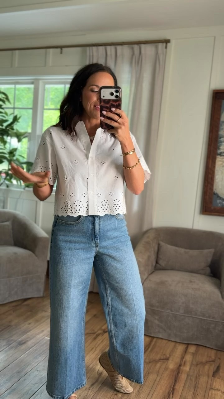 This Walmart eyelet top is such a good basic for summer 🤍 easy to dress up or wear casual with denim. #walmartfashion #walmartfinds #summerstyle #casualoutfit #affordablefashion #ootd #denimstyle #ltkstyle