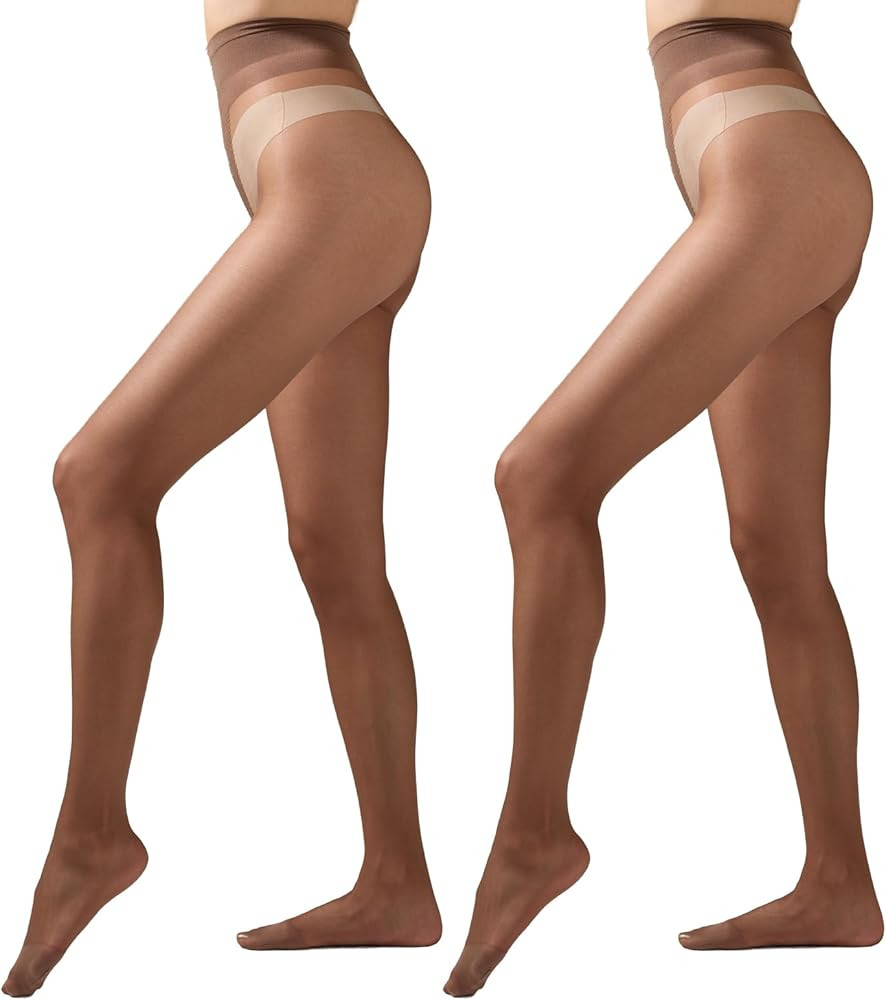 2 Pairs Women's 20D Ultra Sheer Tights with Bikini-shaped Pattern, Everyday Comfort for Dresses &... | Amazon (US)
