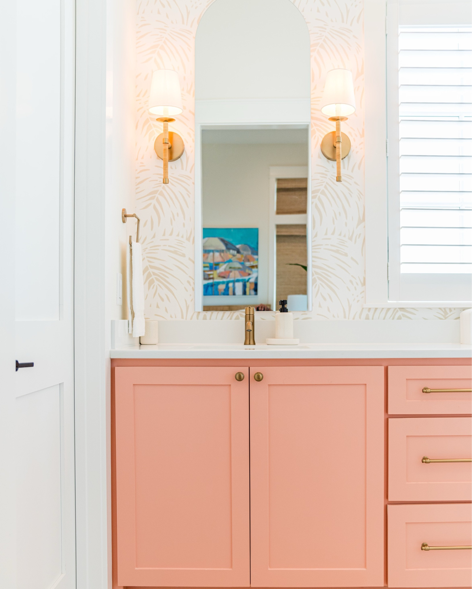 Proof that your bathroom can be the life of the party! 🍑 Vivid Peach cabinets meet Island Palms wallpaper. SPF not included. 🤍✨
And let’s be real—who wouldn’t want to retreat to a bathroom that’s peachy keen? It’s all about those vibrant vibes and chic details that make every moment feel special.

#bathroom #bathroomdesign #bathroomdecor #bathroomremodel #bathroominspo #peachykeen #bedroom #bedroomdecor #bedroomdesign #bedroominspo #bedroomgoals #cctxlocal #homeinspo #dreambedroom #cozybedroom