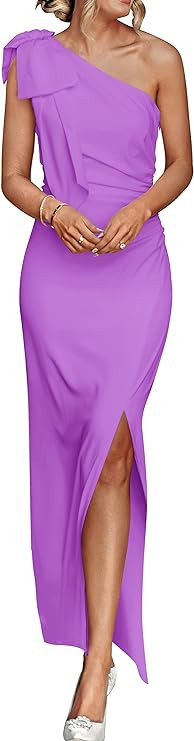PRETTYGARDEN Women's Summer One Shoulder Long Formal Dresses Sleeveless Ruched Bodycon Wedding Gu... | Amazon (US)