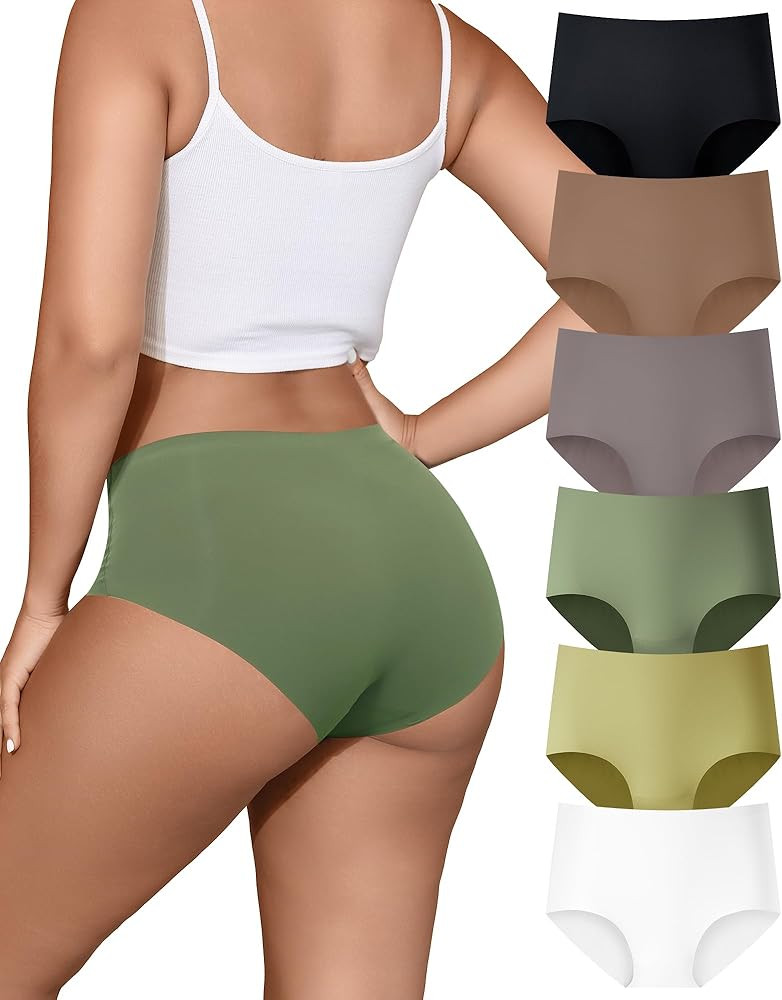 LEVAO Women's High Waisted Seamless Underwear No Show Full Coverage Briefs Stretchy Invisible Pan... | Amazon (US)