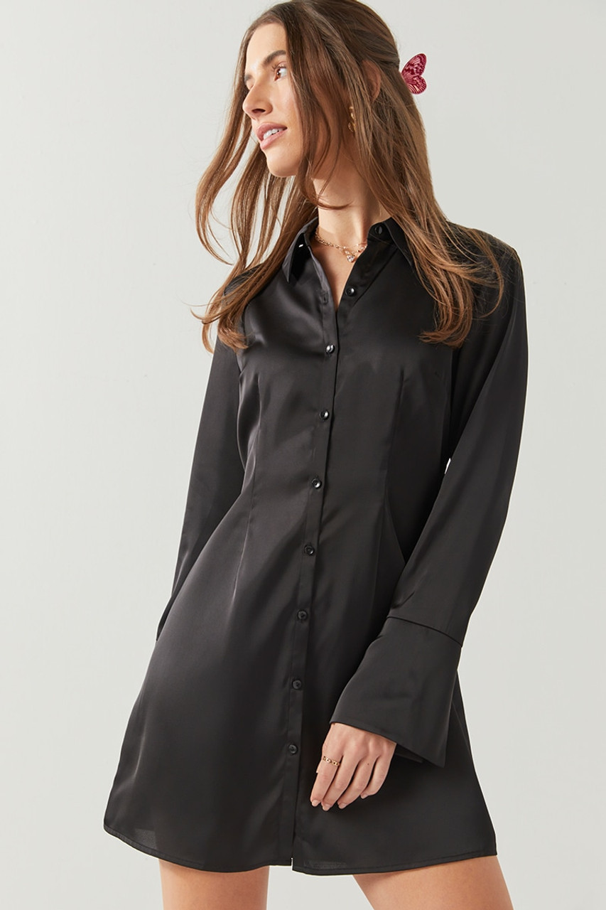Corina Button Down Satin Dress | Francesca's