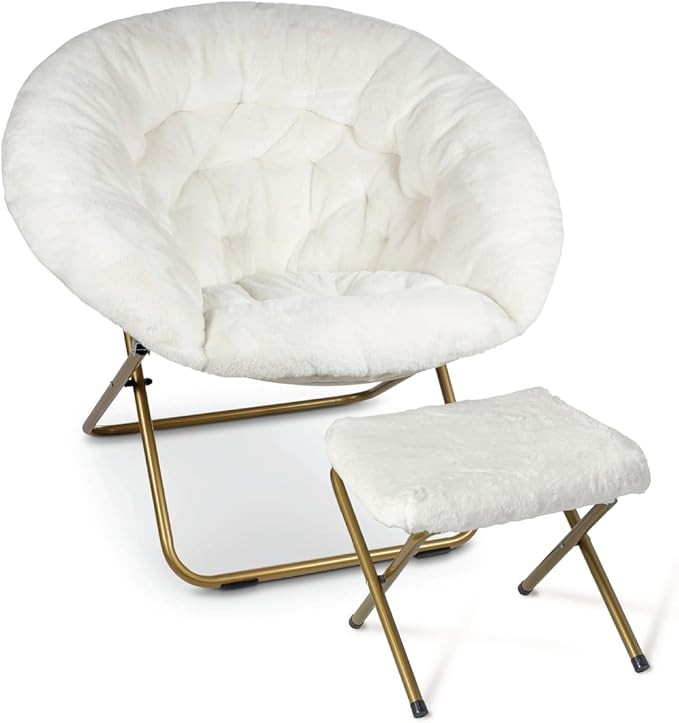 Milliard Cozy Chair/Faux Fur Saucer Chair for Bedroom/X-Large (White + Footrest) | Amazon (US)
