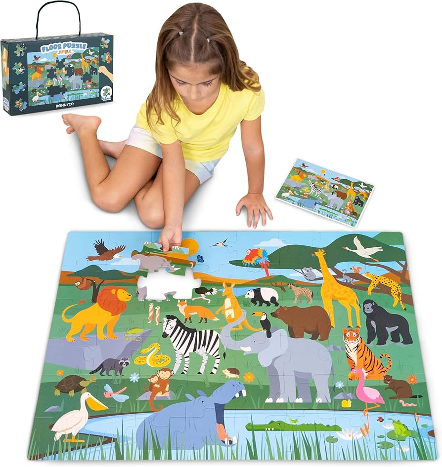BONNYCO Giant Floor Puzzles for Kids of Jungle Animals with 48 Large Pieces. Safari Jumbo Puzzle ... | Amazon (US)