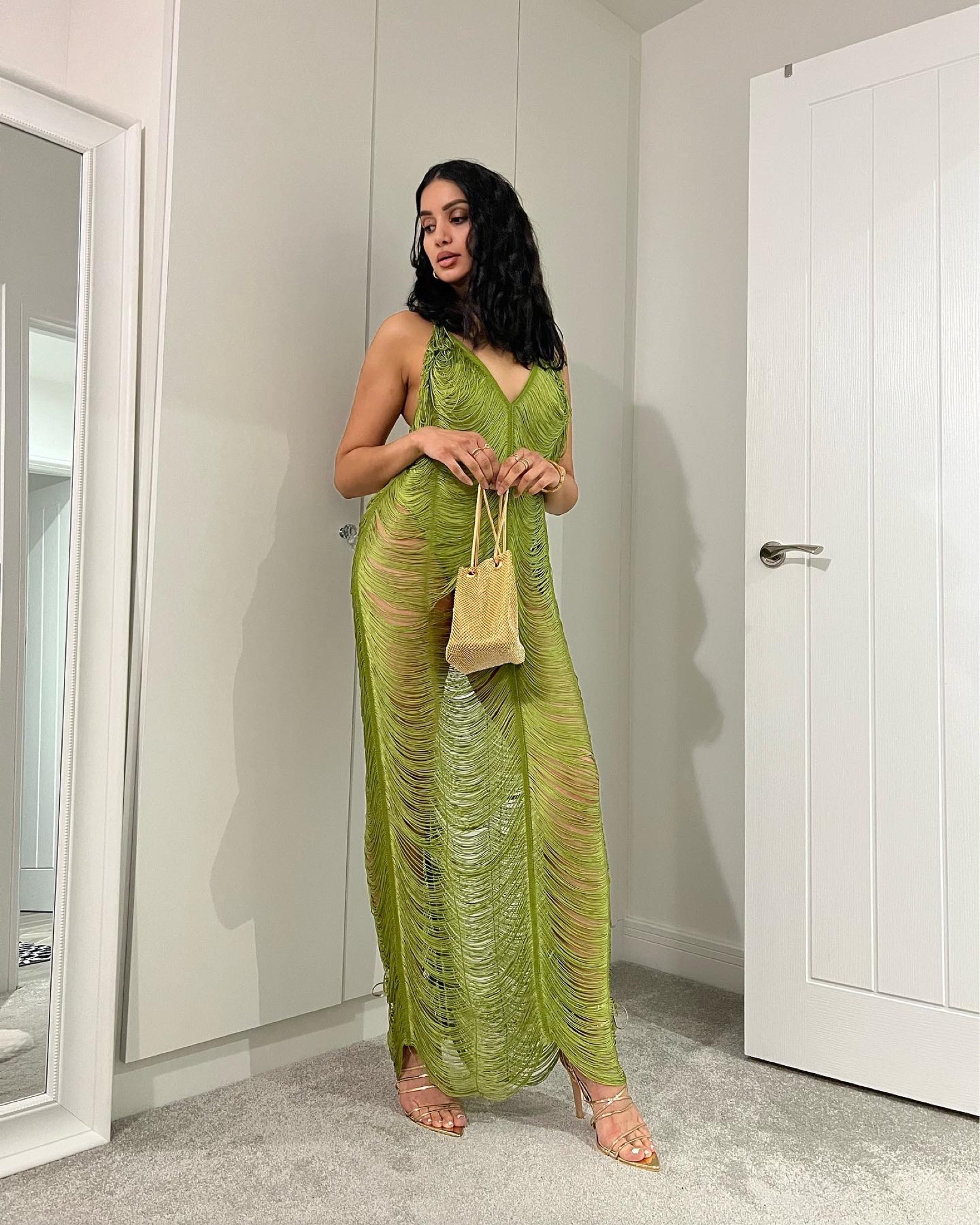 olive green fringe dress Aztec Fringe Midi Dress by Studio EY main image 0