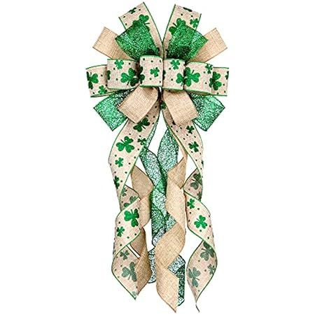 Saint Patrick Wreath Bows, St Patricks Brown Green Glitter Clover Burlap Ribbon Bows for Wreaths - L | Amazon (US)