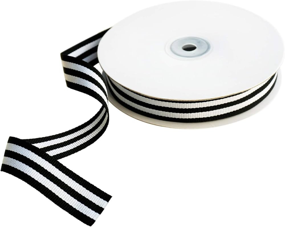 Black and Pale White Striped Fabric Grosgrain Ribbon 3/4 Inch Wide 25 Yards Black Striped Ribbon ... | Amazon (US)