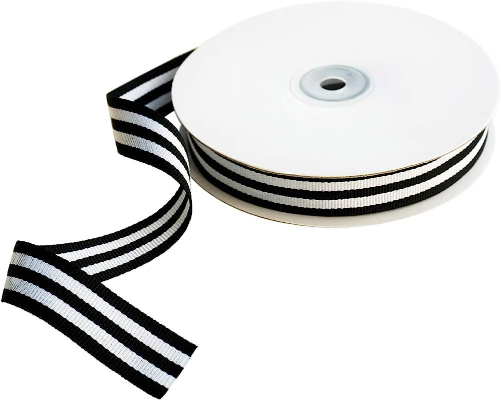 Black and Pale White Striped Fabric Grosgrain Ribbon 3/4 Inch Wide 25 Yards Black Striped Ribbon ... | Amazon (US)
