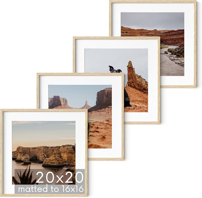 HAUS AND HUES Beige Oak Wood 20x20 Picture Frames - Set of 4, Square Frames with Mat, Large Frame... | Amazon (US)