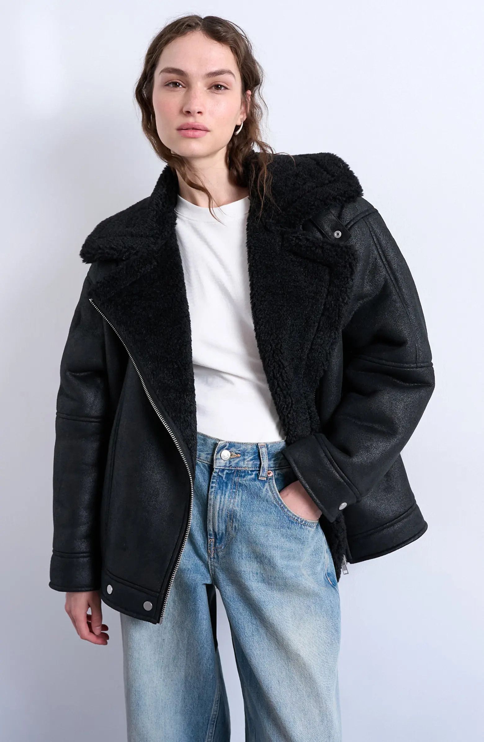 Topshop Faux Shearling Oversize Aviator Jacket | Nordstrom | Nordstrom