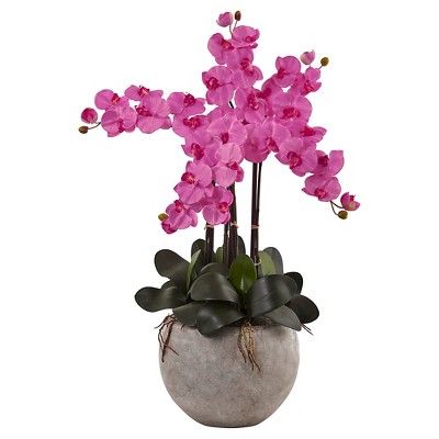 Phalaenopsis Orchid Silk Arrangement with Sand Colored Bowl - Nearly Natural | Target