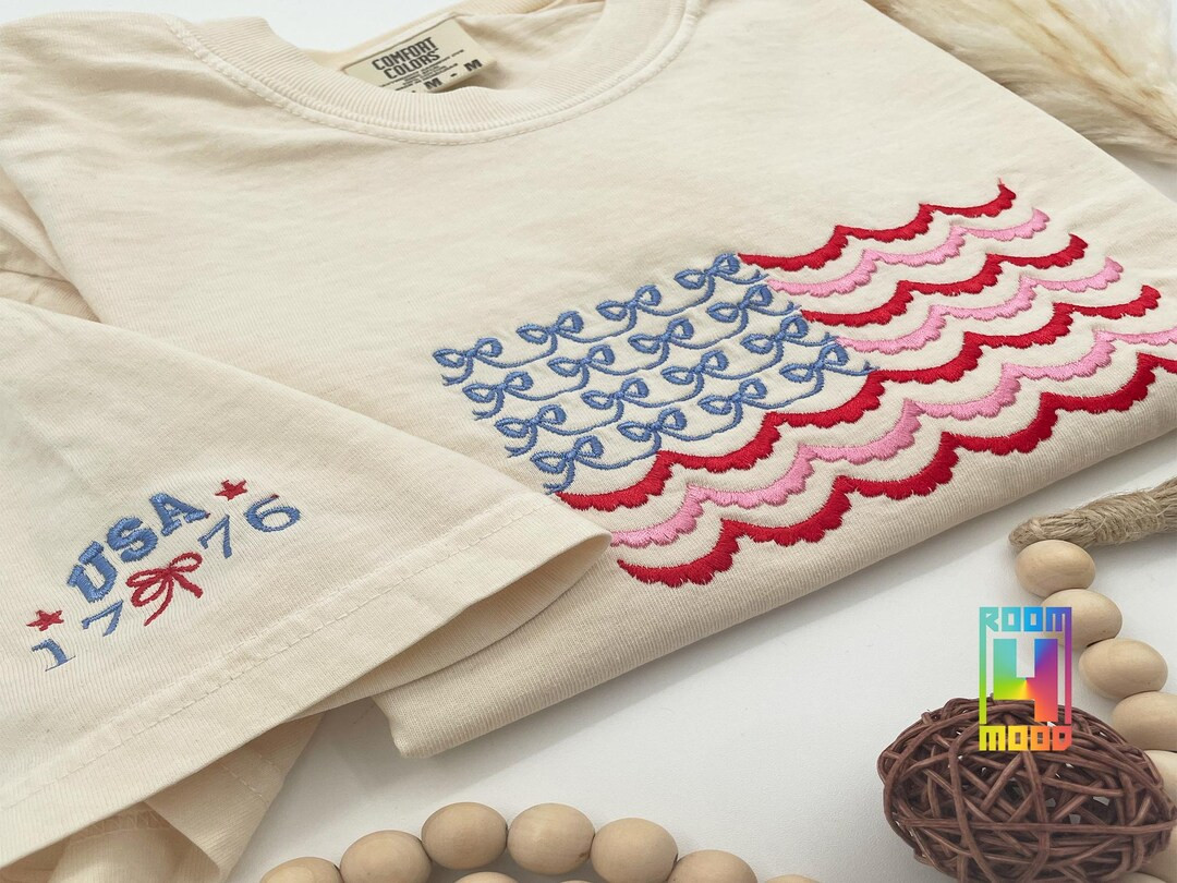 Red, Pink and Bows Cutie America Embroidered Comfort Colors Shirt, Flag Sweatshirt, American Girl... | Etsy (US)