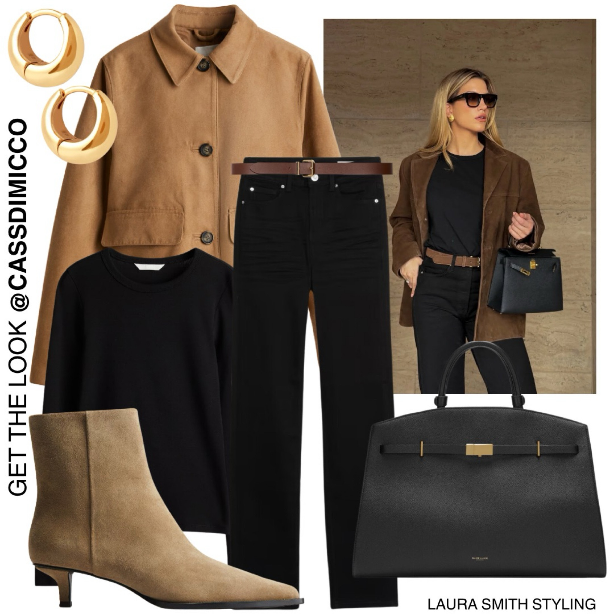 An easy and stylish outfit for suede lovers! 

Including brown suede jacket, black top, black straight jeans, brown leather belt, light brown suede heeled boots, black leather handbag, gold hoop earrings  

#LTKstyletip #LTKuk #LTKwinter