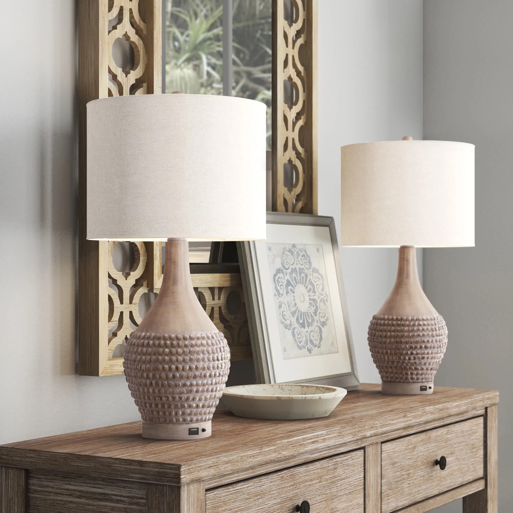 Feil 24.75" H 3-Way Dimmable Resin Table Lamp with USB (Set of 2) (Set of 2) | Wayfair North America