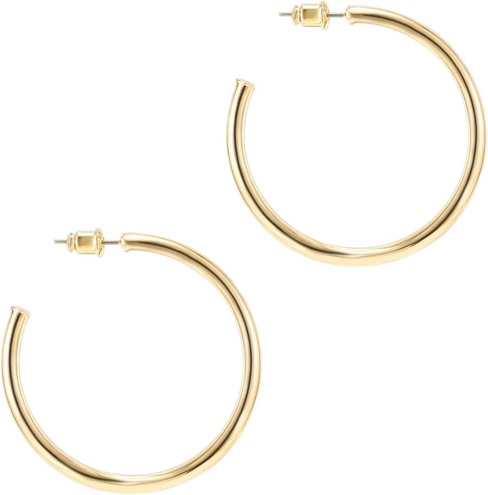 PAVOI 14K Gold Plated Hoop Earrings For Women | 2mm Thick Infinity Gold Hoops Women Earrings | Go... | Amazon (US)