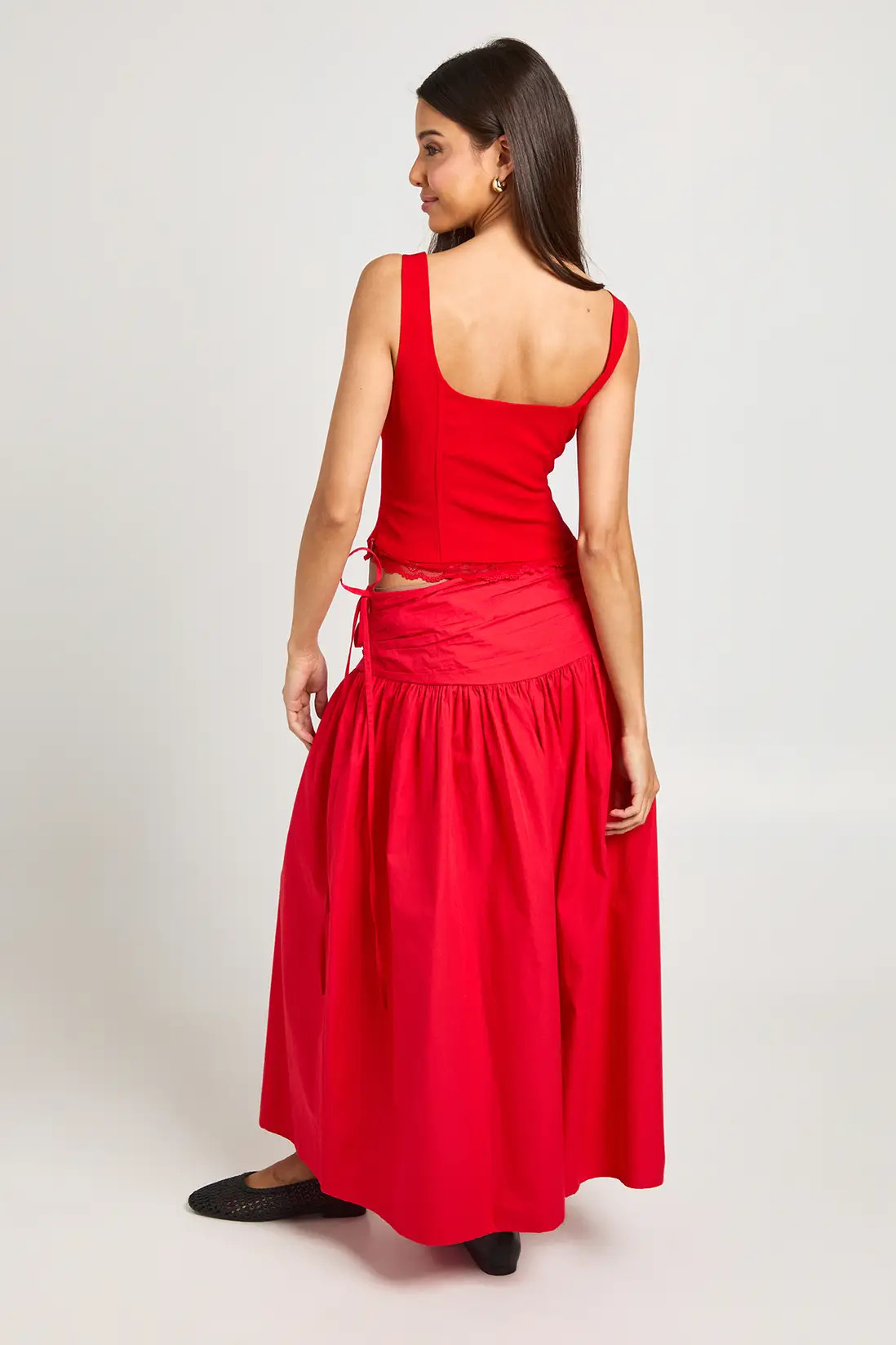 Red Poplin Tie Waist Midaxi Skirt | Boohoo | Boohoo.com (UK & IE)