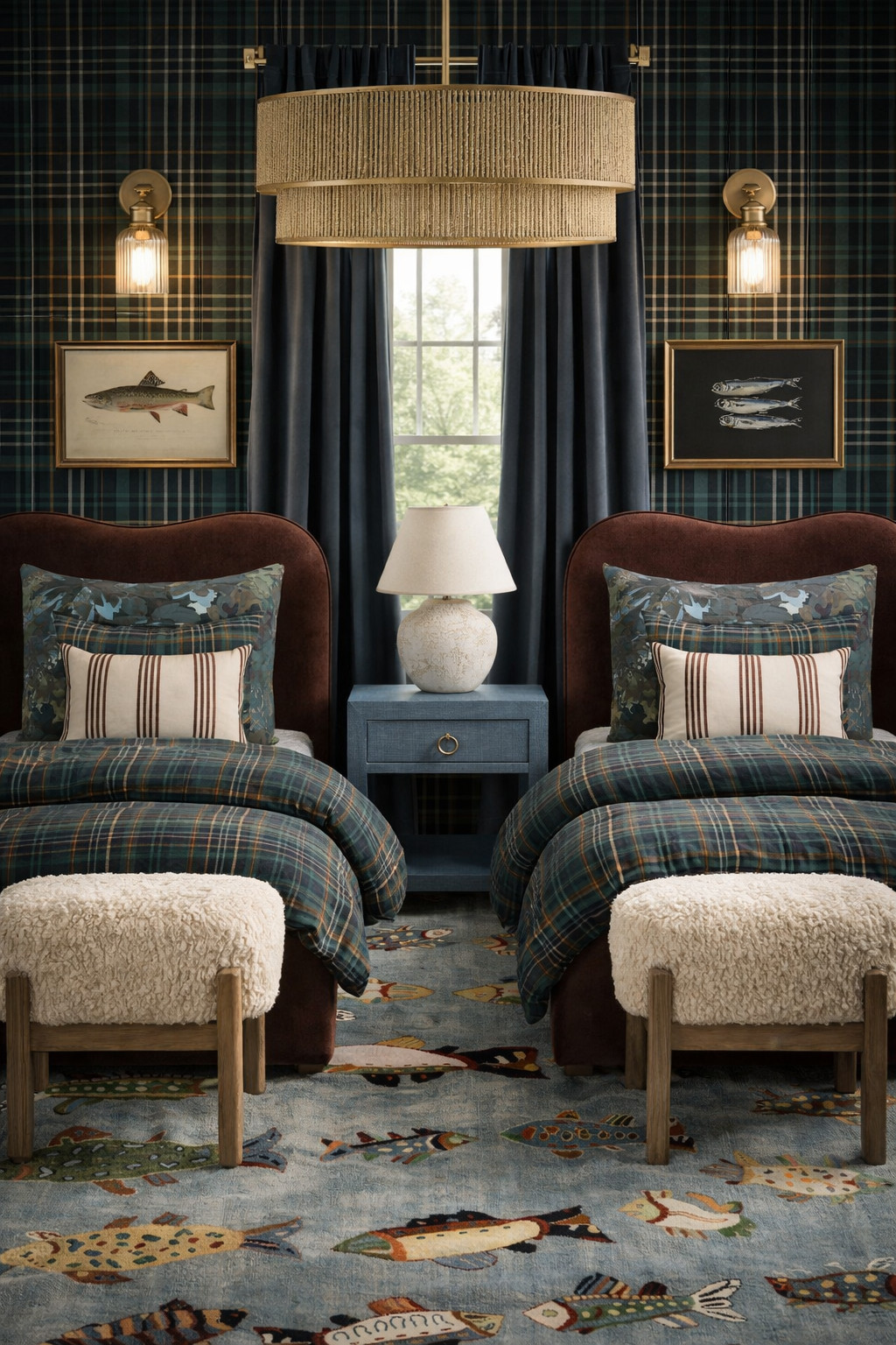 This is the kind of boys’ room that actually grows with them… not something they outgrow in a year.

Classic plaid, rich wood tones, and just enough playfulness with the fish rug to keep it fun without feeling juvenile. It’s giving elevated camp, but make it polished.

Perfect for shared rooms where you still want it to feel intentional, styled, and pulled together.

If you’ve been trying to figure out how to do a “kids room” without sacrificing your aesthetic… this is it. 

 #LTKmomlife #LTKHome #LTKKids