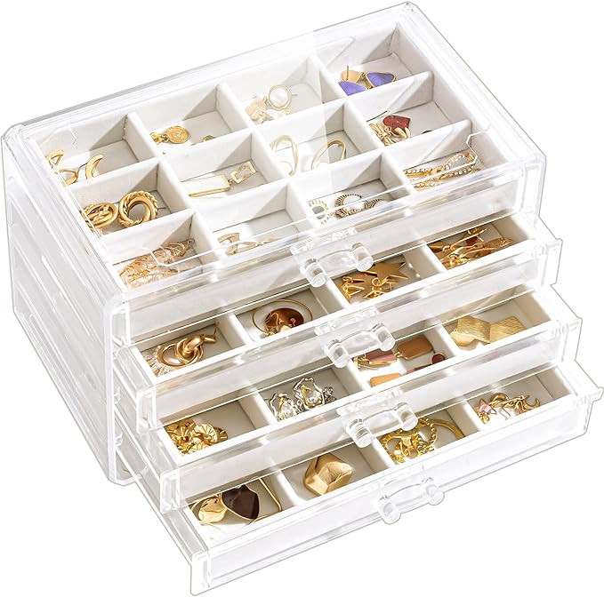Lolalet Earring Holder Organizer Box Jewelry Storage with 4 Drawers, Clear Acrylic Stackable Earr... | Amazon (US)