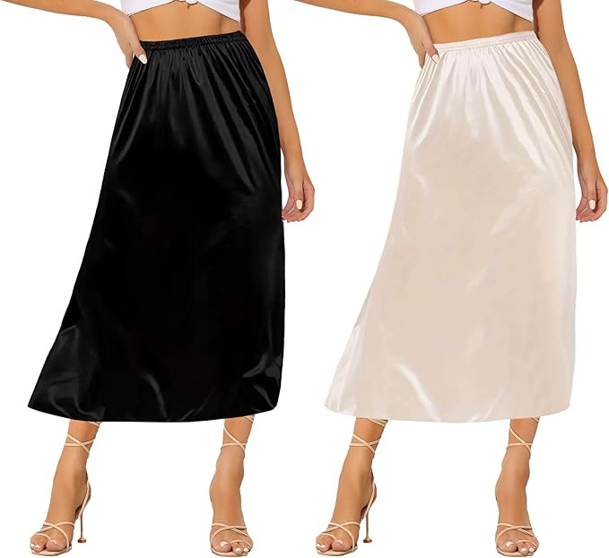 Ellames Women's 2 Pieces Half Slips for Under Dresses Satin Long Underskirt Half Slip Shirt Skirt... | Amazon (US)