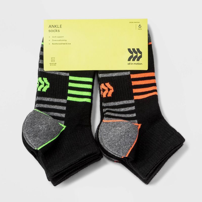 Kids' 6pk Ankle Socks - All in Motion™ Black | Target