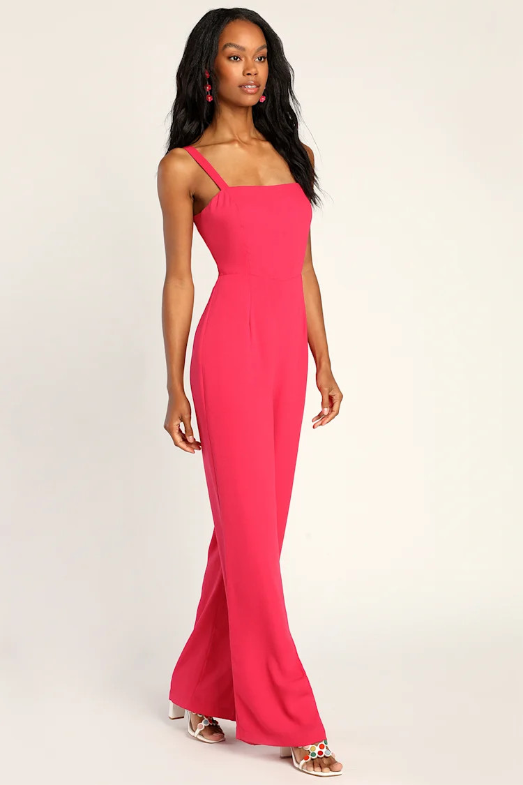 Stunning Beauty Hot Pink Tie-Back Wide-Leg Jumpsuit | Lulus (US)
