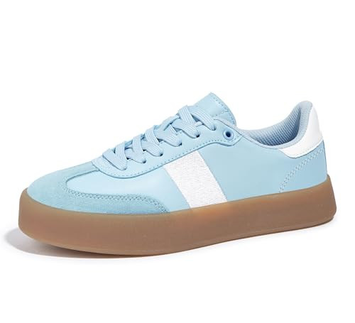 LUCKY STEP Women's Retro Sneakers Fashion Classic Casual Tennis Platform Gum Sole Anti Slip Footwear Faux Leather Trainers Walking Skate Shoes(Blue,8.5) | Amazon (US)