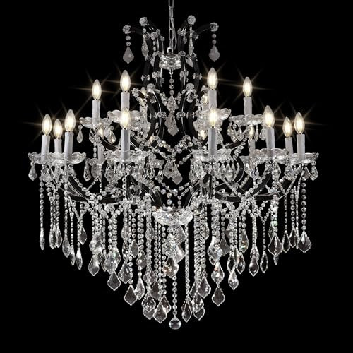 Black Large K9 Crystal Chandelier 18-Lighting Maria Theresa Chandeliers Luxury Modern High Ceiling Candle Chandelier Pendant Light Fixture 41" for Living Room, Dining, Foyer, Staircase, Entryway | Amazon (US)