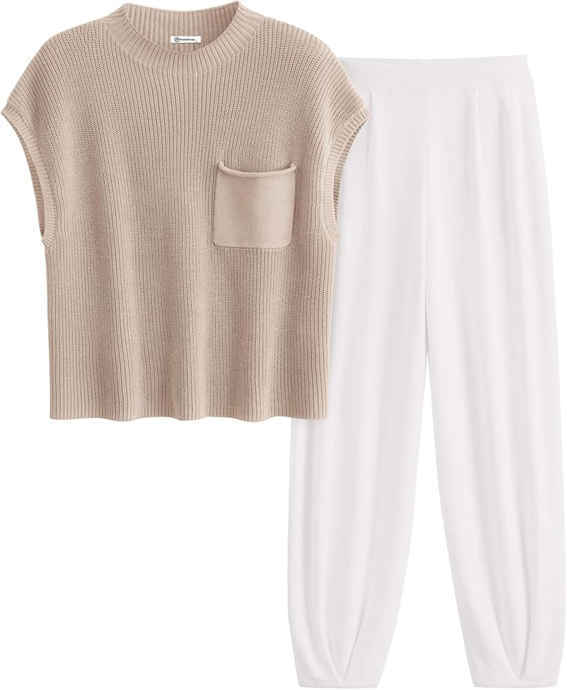 PRETTYGARDEN Womens Two Piece Outfits Sweater Sets Knit Pullover Tops And High Waisted Pants Matc... | Amazon (US)