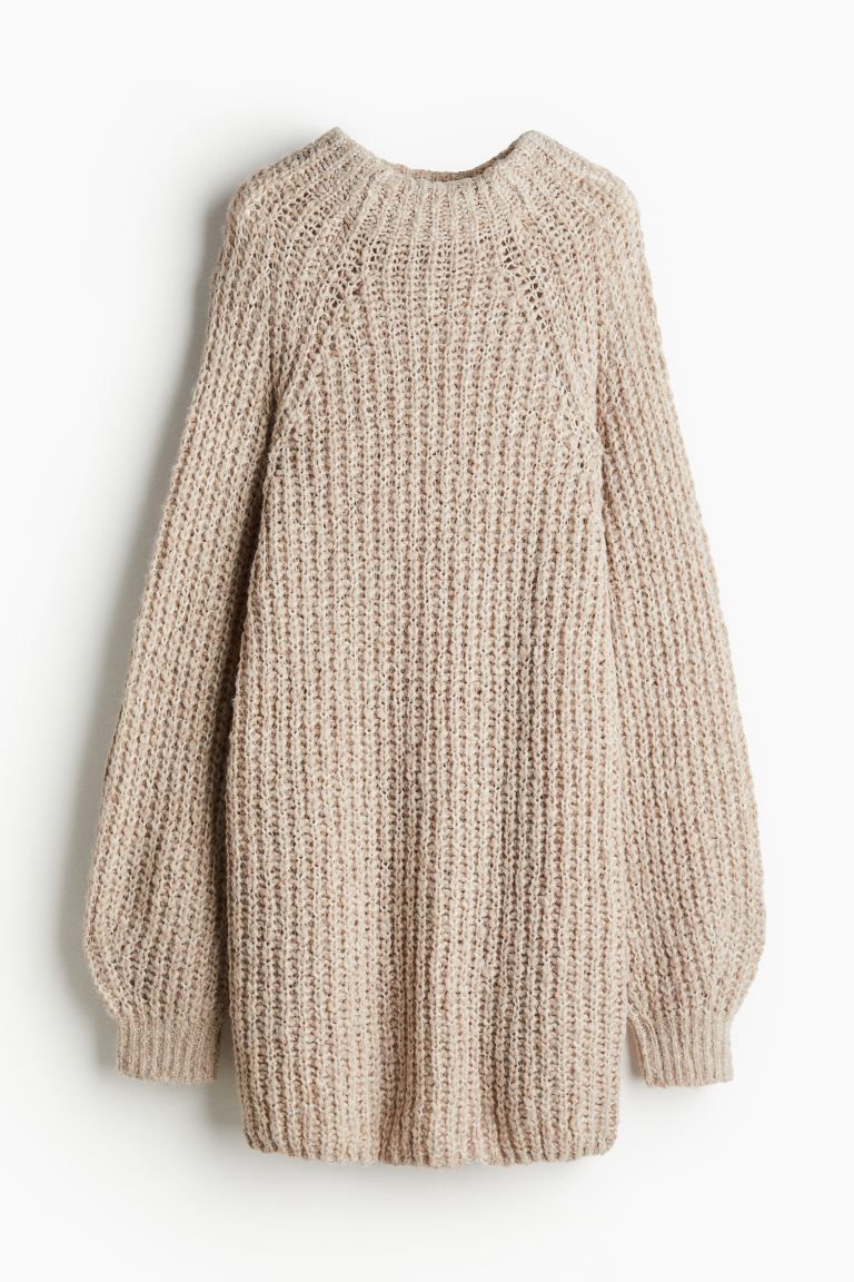 Rib-Knit Dress - Round Neck - Long sleeve - Taupe - Ladies | H&M US | H&M (US + CA)