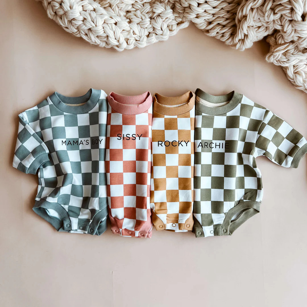 Personalized Sweatshirt Bubble Romper | Check | Caden Lane