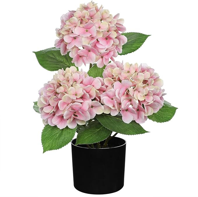 Hollyone Pink Hydrangea Artificial Flowers in Pot Large Silk Hydrangeas Flowers Fake Flowers Arra... | Amazon (US)