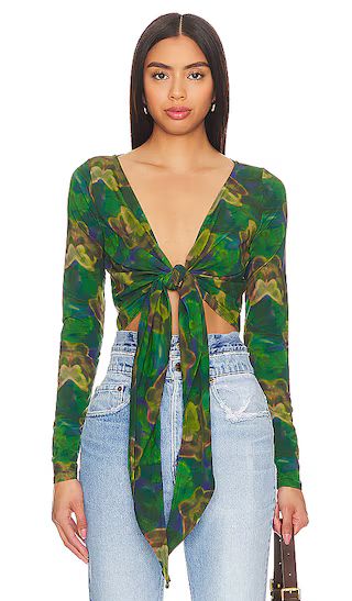 X Pam Anderson Wrap Tie Top in Green Butterfly | Revolve Clothing (Global)