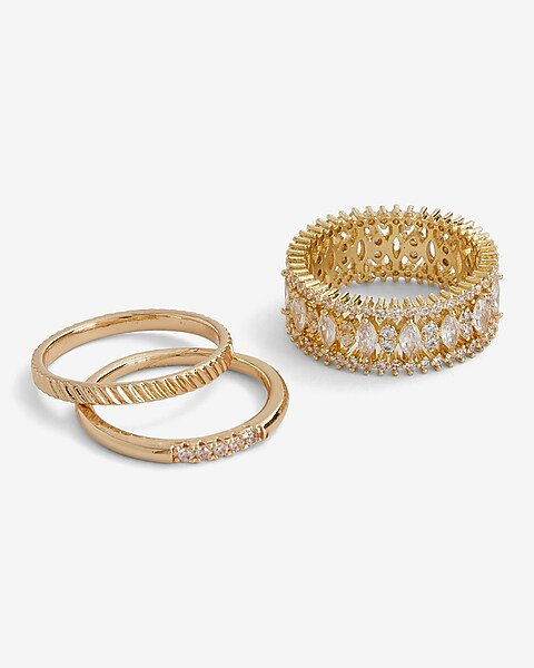 3 Piece Textured Rhinestone Embellished Ring Set | Express